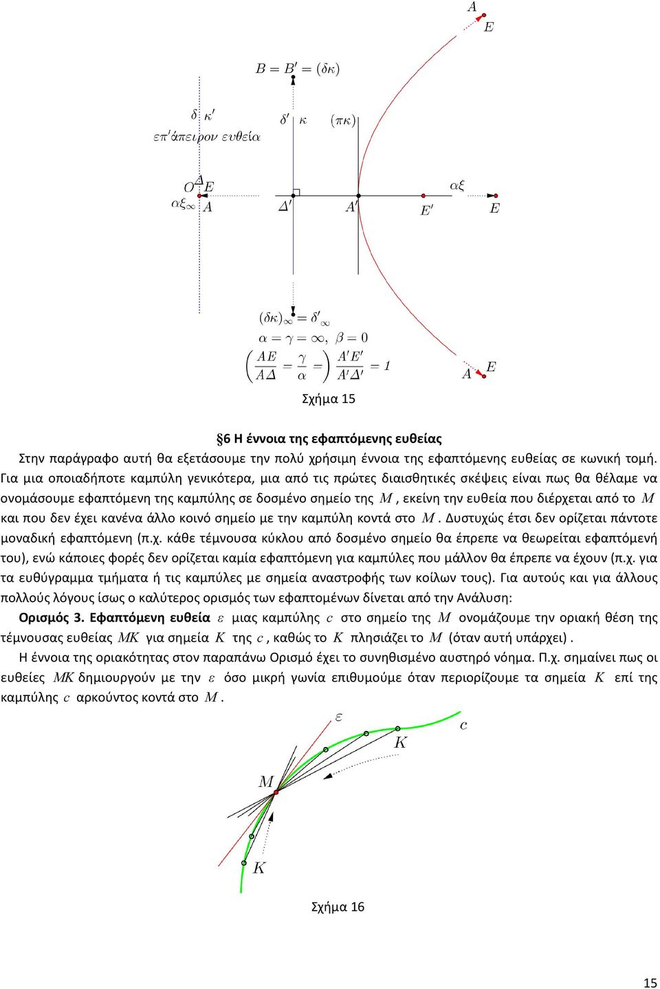 το Μ και που δεν έχει κανένα άλλο κοινό σημείο με την καμπύλη κοντά στο Μ. Δυστυχώς έτσι δεν ορίζεται πάντοτε μοναδική εφαπτόμενη (π.χ. κάθε τέμνουσα κύκλου από δοσμένο σημείο θα έπρεπε να θεωρείται εφαπτόμενή του), ενώ κάποιες φορές δεν ορίζεται καμία εφαπτόμενη για καμπύλες που μάλλον θα έπρεπε να έχουν (π.