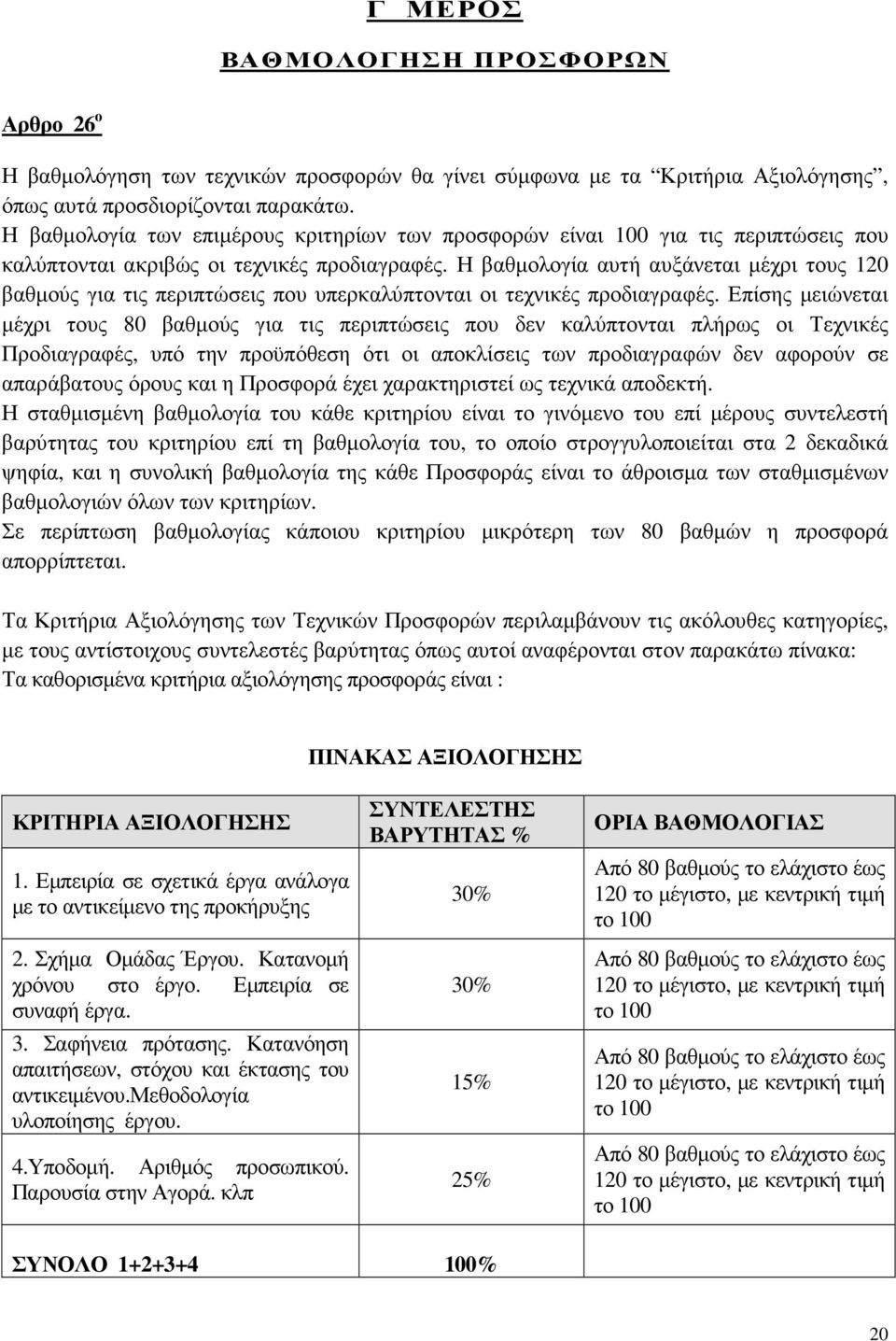 Η βαθµολογία αυτή αυξάνεται µέχρι τους 120 βαθµούς για τις περιπτώσεις που υπερκαλύπτονται οι τεχνικές προδιαγραφές.