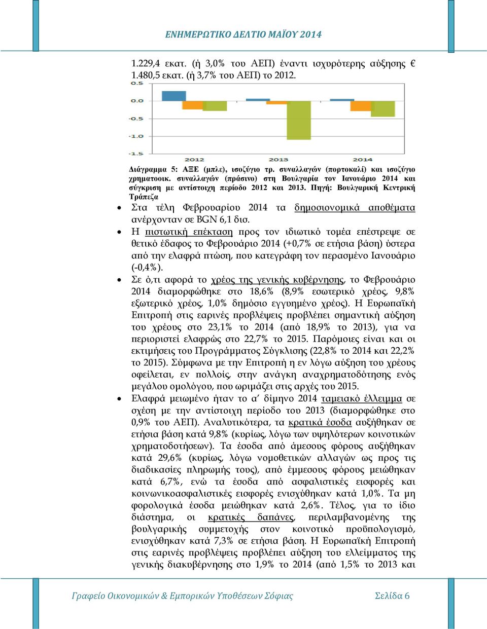 Πηγή: Βουλγαρική Κεντρική Τράπεζα Στα τέλη Φεβρουαρίου 2014 τα δηµοσιονοµικά α οθέµατα ανέρχονταν σε BGN 6,1 δισ.