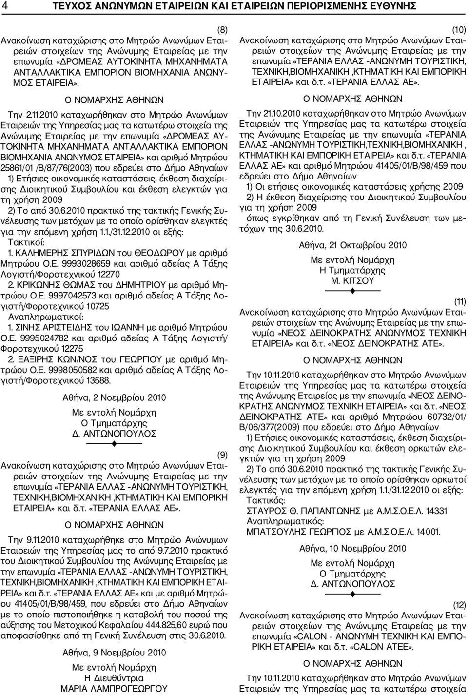 /Β/87/76(2003) που εδρεύει στο Δήμο Αθηναίων σης Διοικητικού Συμβουλίου και έκθεση ελεγκτών για τη χρήση 2009 νέλευσης των μετόχων με το οποίο ορίσθηκαν ελεγκτές για την επόμενη χρήση 1.1./31.12.