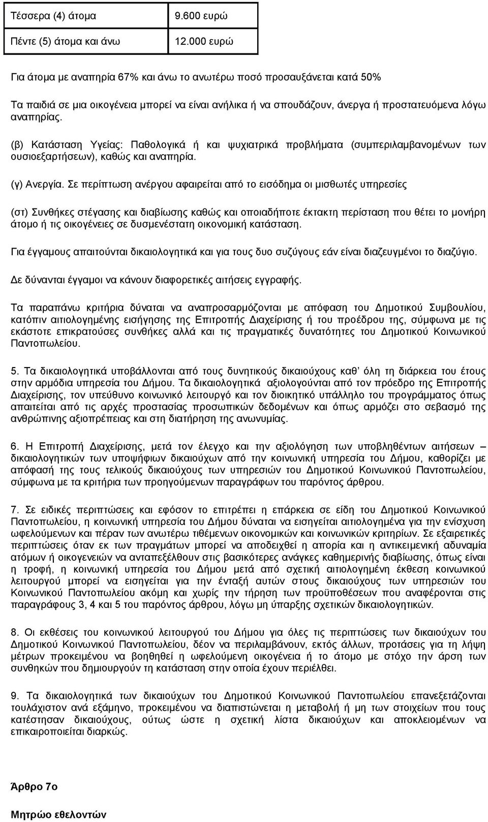 (β) Κατάσταση Υγείας: Παθολογικά ή και ψυχιατρικά προβλήματα (συμπεριλαμβανομένων των ουσιοεξαρτήσεων), καθώς και αναπηρία. (γ) Ανεργία.