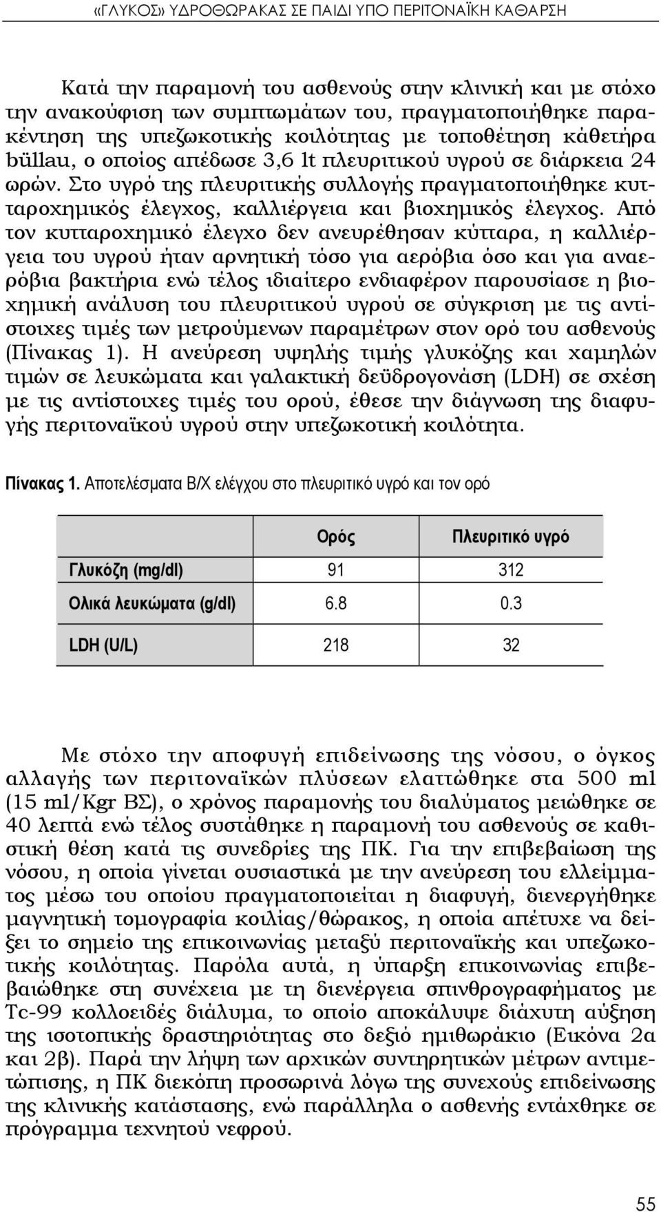 Στο υγρό της πλευριτικής συλλογής πραγματοποιήθηκε κυτταροχημικός έλεγχος, καλλιέργεια και βιοχημικός έλεγχος.