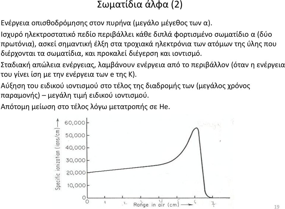 της ύλης που διέρχονται τα σωματίδια, και προκαλεί διέγερση και ιοντισμό.