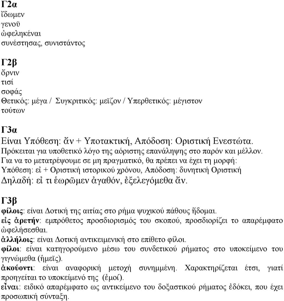 Για να το µετατρέψουµε σε µη πραγµατικό, θα πρέπει να έχει τη µορφή: Υπόθεση: εἰ + Οριστική ιστορικού χρόνου, Απόδοση: δυνητική Οριστική ηλαδή: εἰ τι ἑωρῶµεν ἀγαθόν, ἐξελεγόµεθα ἄν.