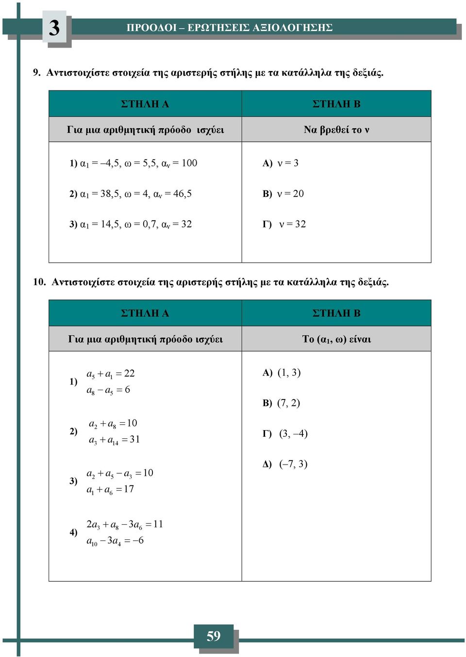 14,5, ω = 0,7, α = 3 Γ) = 3 10. Ατιστοιχίστε στοιχεία της αριστερής στήλης με τα κατάλληλα της δεξιάς.