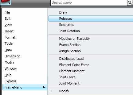 3.5 Εισαγωγή ελευθεριών κίνησης Για την εισαγωγή ελευθεριών κίνησης επιλέγεται το ο στοιχείο του µενού µε το όνοµα releases (FrameMenu Releases) ή πληκτρολογείται SetReleases. Εικόνα 3.