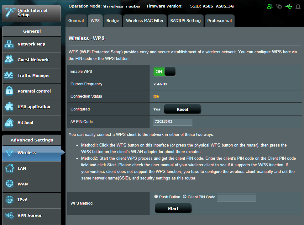 4.1.2 WPS Το WPS (Wi-Fi Protected Setup - Εγκατάσταση προστατευμένου Wi-Fi) είναι ένα πρότυπο ασύρματης ασφάλειας που σας επιτρέπει να συνδέετε εύκολα τις συσκευές σας σε ένα ασύρματο δίκτυο.