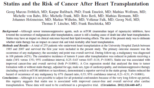 Statins and Cancer Risk Beneficial
