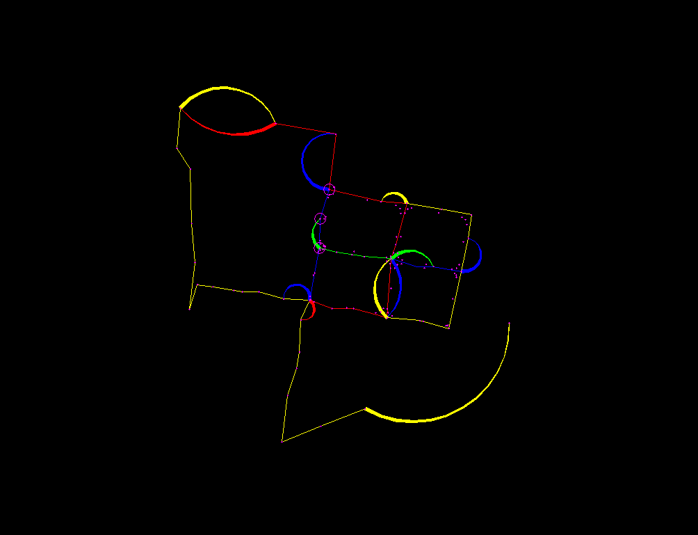 Εικόνα 4.1 Σχηματικός χάρτης των οδεύσεων της ταχυμετρίας Τα σφάλματα επίλυσης των οδεύσεων παρουσιάζονται στον παρακάτω πίνακα. οριζοντιογραφικό σφάλμα (m) γωνιακό σφάλμα(grad) 1 0.073 0.0123 2 0.