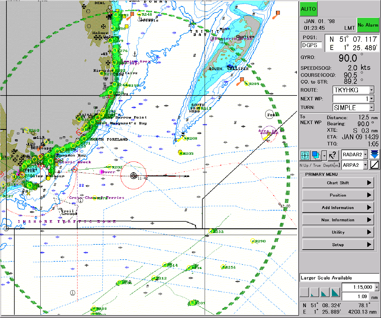 Λειτουργία με ενσωματωμένη εικόνα RADAR Εμβέλεια Radar