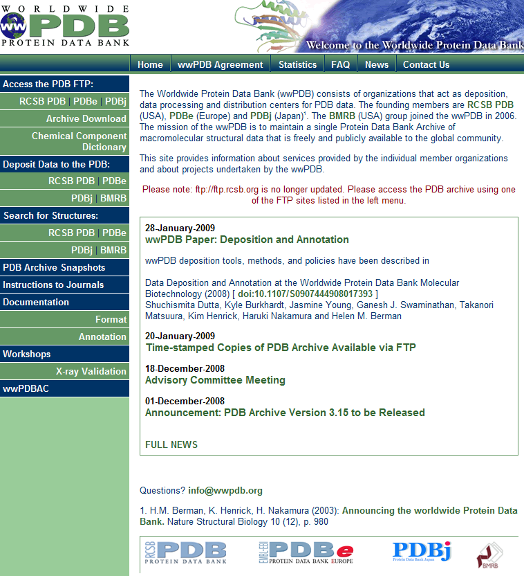 worldwide Protein Data Bank (wwpdb) Ιδρύθηκε το 1971 στο Brookhaven National Laboratories (BNL).