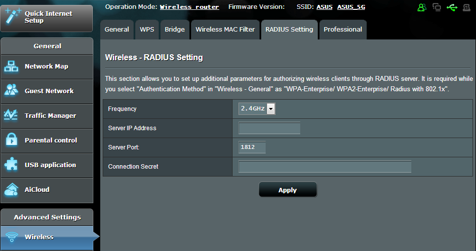 4.1.5 Ρύθμιση RADIUS Οι ρυθμίσεις RADIUS (Remote Authentication Dial In User Service - Υπηρεσία Απομακρυσμένης Ταυτοποίησης Χρήστη μέσω Τηλεφώνου) παρέχει ένα πρόσθετο επίπεδο ασφάλειας όταν