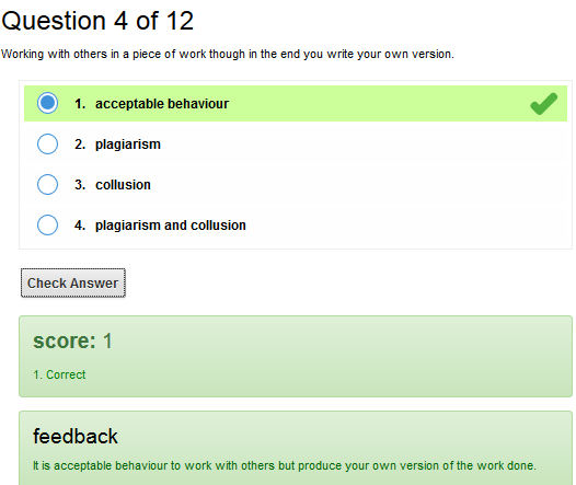 Question 4 of 12 Γρήγορο Τεστ/ Quiz: Working with others in a piece of work,