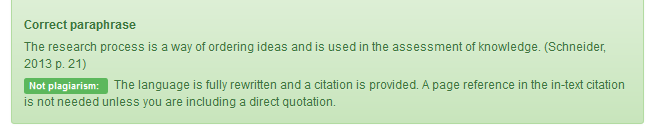 Λογοκλοπή και παράφραση (paraphrasing) Original text: Research is a systematic and logical process and exists as a mechanism or tool through which knowledge