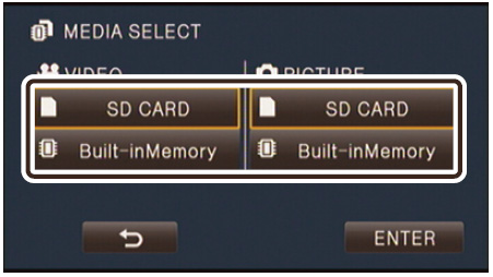 Basic (De bază) Selectarea unui suport de înregistrare [HC-V707M] Cardul şi memoria integrată pot fi selectate separat pentru a înregistra imagini video sau imagini statice.