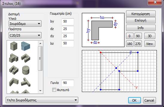 1.3 Μοντελοποίηση υποστυλωμάτων Αρχικά θα εισάγουμε τις διατομές των υποστυλωμάτων. Πατάμε την επιλογή στύλοι και στο παράθυρο που ανοίγει συμπληρώνουμε τα αντίστοιχα χαρακτηριστικά.