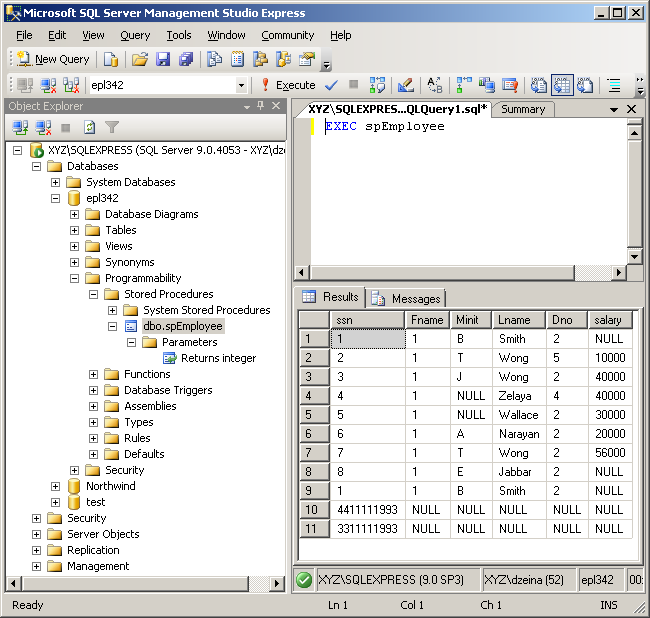 Β) Stored Procedures ζε TSQL (Sproc ρσξίο Παξακέηξνπο) Κιήζε Sproc (ρσξίο Παξακέηξνπο) κέζσ EXEC USE epl342 GO EXEC