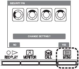 4. Στην οθόνη κωδικού ασφαλείας (SECURITY PIN), όταν το "ENABLE" είναι επιλεγμένο, επιλέξτε "PIN SETTINGS" (ρυθμίσεις κωδικού ασφαλείας), και πατήστε το πλήκτρο [ MENU]. 6.