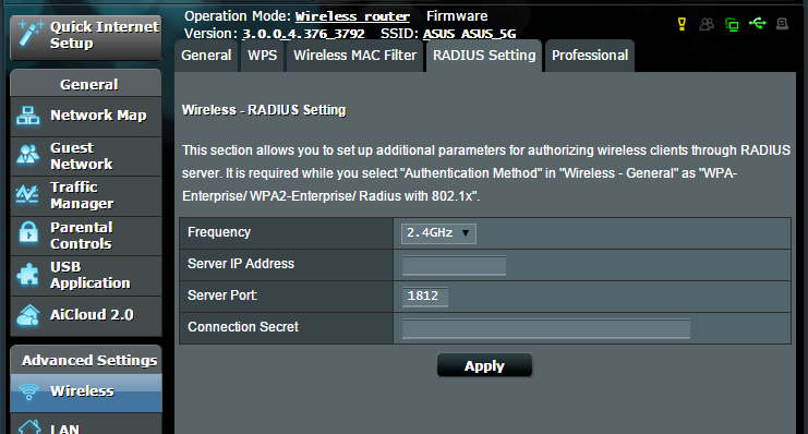 4.1.4 Ρύθμιση RADIUS Οι ρυθμίσεις RADIUS (Remote Authentication Dial In User Service - Υπηρεσία Απομακρυσμένης Ταυτοποίησης Χρήστη μέσω Τηλεφώνου) παρέχει ένα πρόσθετο επίπεδο ασφάλειας όταν