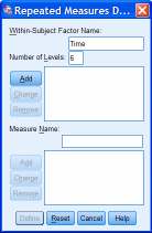 Repeated Measures Στο πεδίο Within-Subject Factor Name πληκτρολογήστε ένα τυπικό όνοµα για τον παράγοντα χρ