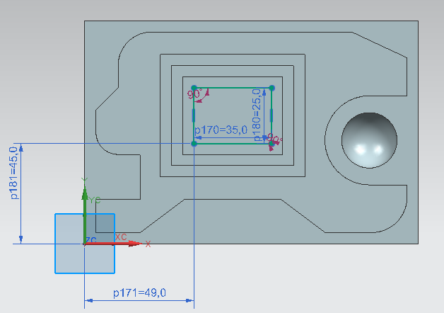Σχήμα 5.13 : Σχεδιασμός ορθογωνίου παραλληλογράμμου διαστάσεων 35 mm x 25 mm.