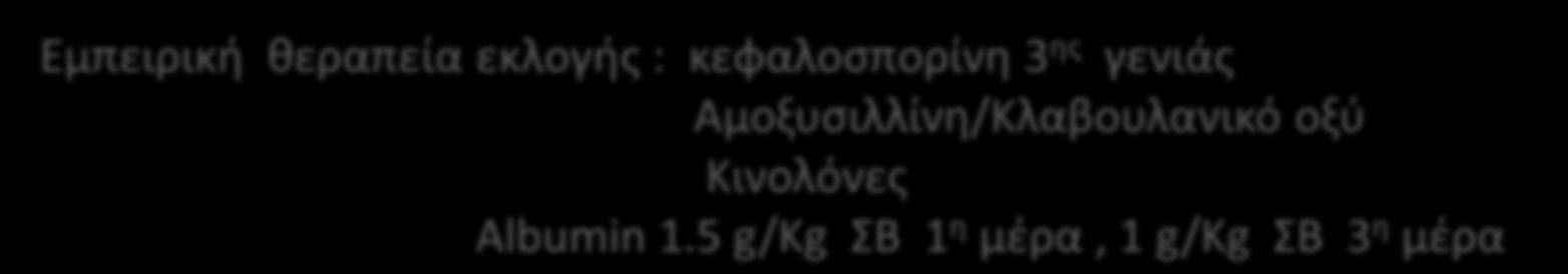 Θεραπεία της ΑΒΠ Εμπειρική θεραπεία εκλογής : κεφαλοσπορίνη 3 ης γενιάς Αμοξυσιλλίνη/Κλαβουλανικό οξύ