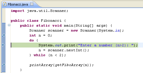 Σχήμα 7: Το νέο breakpoint στο τέλος της μεθόδου. 9. Τώρα ας αφήσουμε το πρόγραμμα να τρέξει μέχρι να φτάσει στο επόμενο breakpoint.