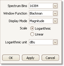 Manual de utilizare PicoScope 6 7.4.1 127 Caseta de dialog Opţiuni de spectru Acest dialog apare atunci când faceţi clic pe butonul Opţiuni spectru din bara de instrumente Configurare captare.