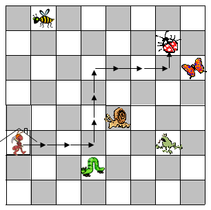 4 point problems - θέματα 4 μονάδων 9. When the ant goes from home following these arrows with the number of squares to for steps: it comes to the ladybird.