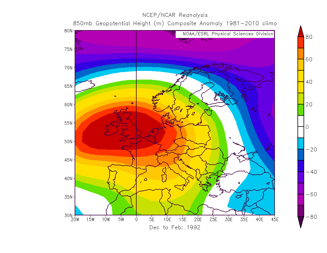 ΕΙΚΟΝΑ 7.34. Μέσο γεωδυναμικό ύψος (m) στα 500 hpa το χειμώνα του 1993. ΕΙΚΟΝΑ 7.35.