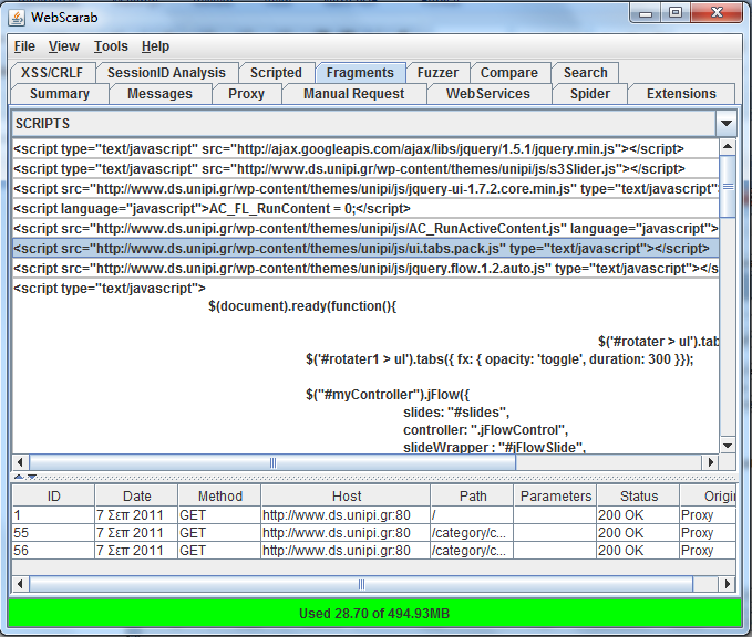 2. 5. Fragments 8 Plug-in Το Fragments plug-in αναλύει τις απαντήσεις HTML και ψάχνει τα scripts και τα σχόλια.