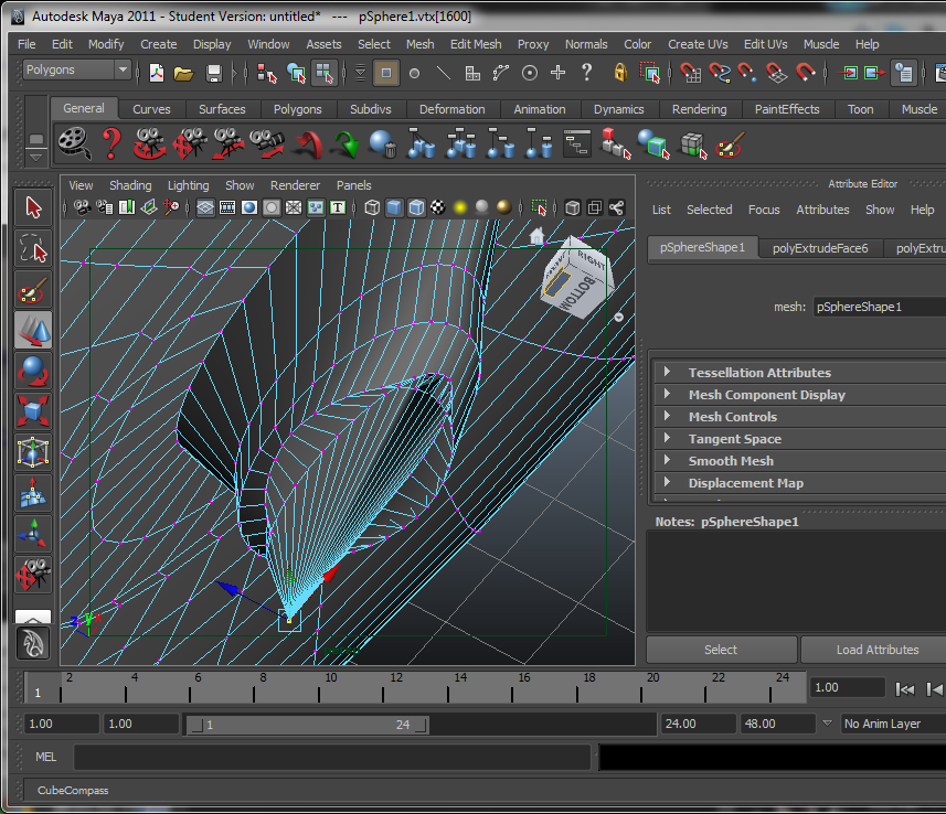 Εικόνα 176 Επέκταση πλευρών (extrude) Εικόνα 177 Μετακίνηση κορυφής Στην συνέχεια προσθέτουμε χρώμα και