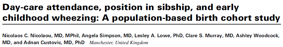 Manchester Asthma and Allergy Study (MAAS) J Allergy Clin Immunol 2008; 122:500-6 Η πρώιμθ