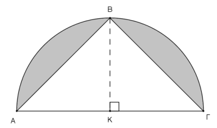 26. Να υπολογίσετε το εμβαδόν της σκιασμένης επιφάνειας, αν η διάμετρος του ημικυκλίου με κέντρο, ισούται με και. 27. Δίνεται ρόμβος με περίμετρο και μια διαγώνιο.