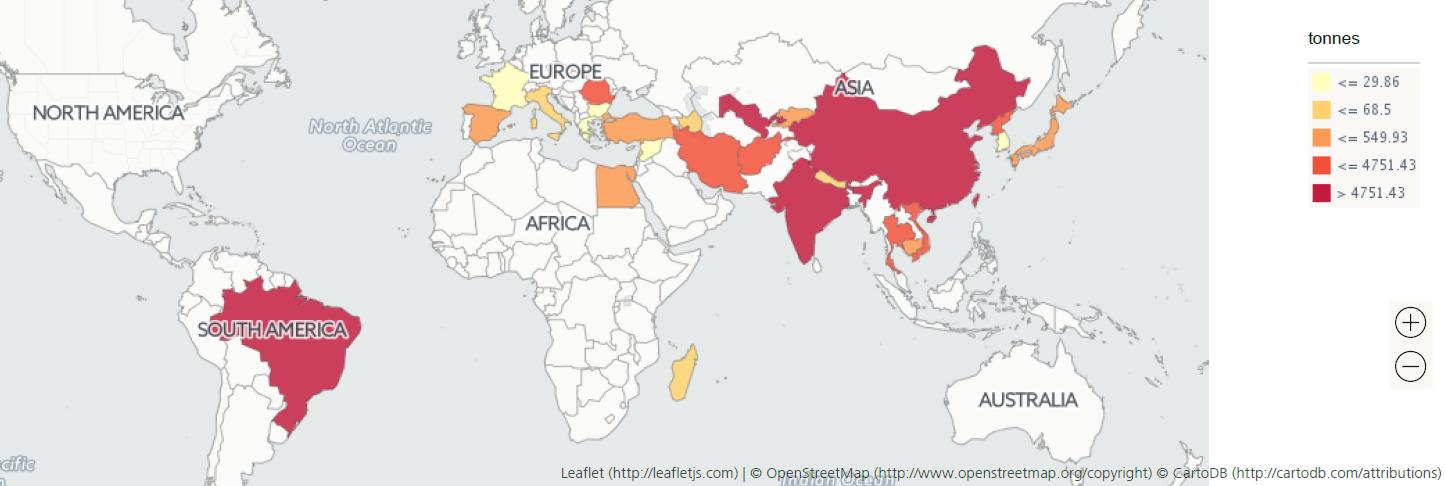 1981-1991 1990-2000 2000-2013 Εικόνα 3.1.1: Παγκόσμια παραγωγή αναπηνίσιμων κουκουλιών ανά χώρα κατά τα έτη 1981-2013. Πηγή δεδομένων http://faos