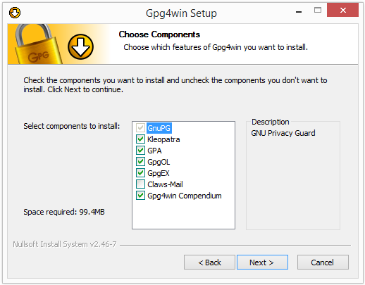 Εγκατάσταση GnuPG μέσω Gpg4win στα Windows Η υλοποίηση GnuPG για το λειτουργικό σύστημα των Windows ονομάζεται Gpg4win.