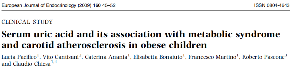 In the group of 120 obese children, after adjustment for age, sex, pubertal stage, and creatinine, an independent association between UA levels and the presence of MS syndrome was observed