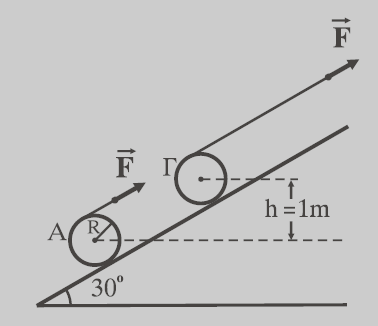 Η ράβδος ισορροπεί σε οριζόντια θέση και δέχεται από τον άξονα δύναµη µέτρου F = 0N.. Να υπολογιστούν οι µάζες m και Μ.