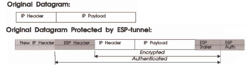 Εικόνα 8.7: Encryption in Transport Mode Στην tunnel mode (Εικόνα 8.8) λειτουργία το IP πακέτο ενθυλακώνεται σε ένα άλλο πακέτο.