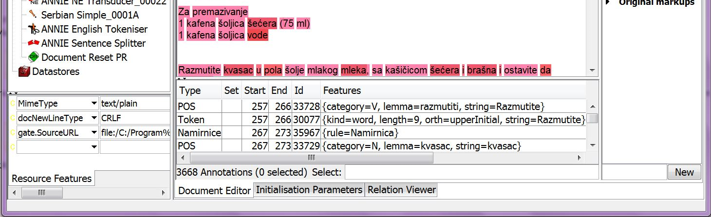 2.5 Системи за екстракцију информација Слика 13. Текст рецепта на српском језику обрађен у систему GATE.