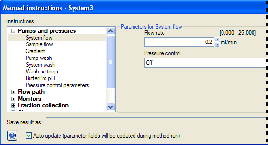 6 Προετοιμασία του συστήματος για ανάλυση 6.4 Σύνδεση στήλης Βήμα 7 Ενέργεια Στο παράθυρο διαλόγου Manual instructions: Επιλέξτε Pumps and pressure:system flow.