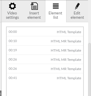Τέλος, όλα αυτά τα αλληλεπιδραστικά στοιχεία, όταν γίνεται η επεξεργασία του εκάστοτε βίντεο, στην 3 η στήλη πάνω δεξιά, εμφανίζεται η επιλογή με την ονομασία element list, όπου εκεί παρουσιάζονται