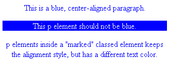 Παράδειγμα <html> <head> <style type="text/css"> p { color:blue; text-align:center; }.marked { background-color:blue; }.