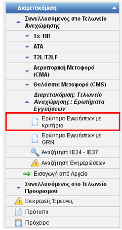 εγγυήσεις τις οποίες αφορά η άιτηση που αποστέλλεται.