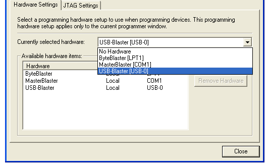 Αποθήκευση του Σχεδιασµού στο FPGA board 1. Από το Tools, επιλέξτε Programmer και στο νέο παράθυρο επιλέξτε Hardware Set-Up. 2. Προσθέστε το USB Blaster και στη συνέχεια αφού επιλέξετε το αρχείο.