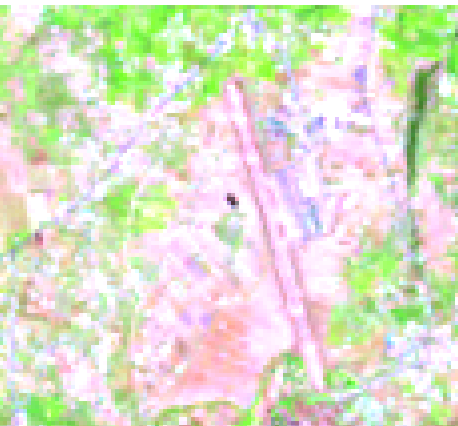 Το έγχρωμο σύνθετο 4 ου - 3 ου και 2 ου καναλιού, της Θερινής εικόνας που φαίνεται στην Εικόνα 6 αναδεικνύει σε κόκκινους τόνους τη βλάστηση, ενώ με μαύρο αποτυπώνονται οι καμένες εκτάσεις και με