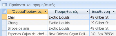 Σε αυτή την περίπτωση, κάθε γραμμή περιέχει πληροφορίες και για το προϊόν και για τον προμηθευτή του.