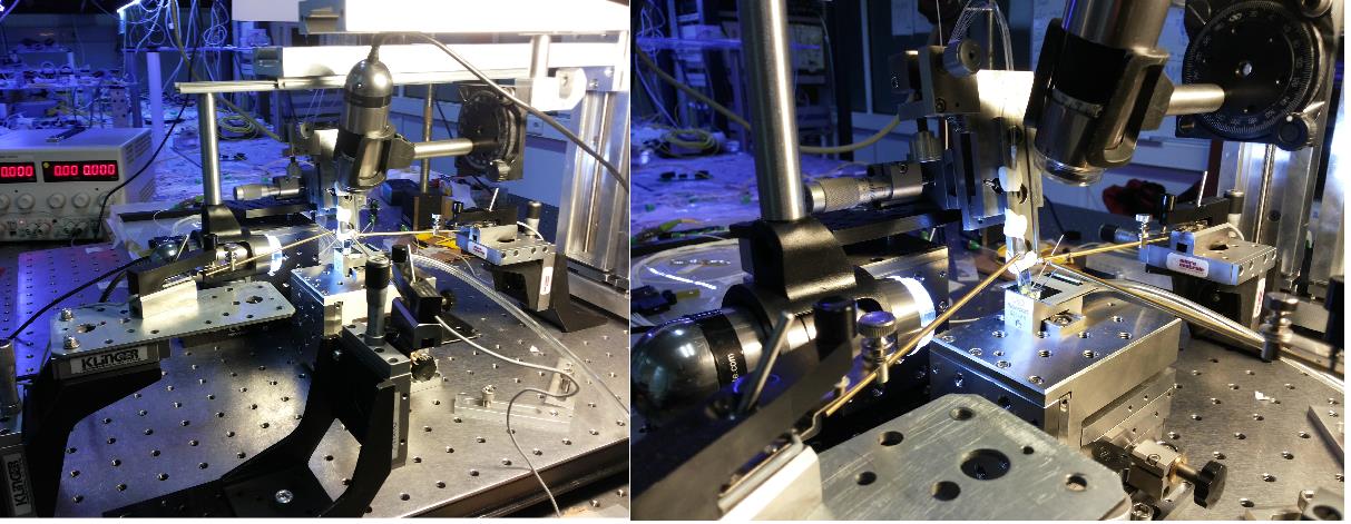 Εικόνα 20 Το probe station για ευθυγράμμιση των ινών και συντονισμό στο chip Οι φασματικές αποκρίσεις των 8 drop resonances (D1-D8) για τα SOI MUX1 και MUX2 πριν το θερμο-οπτικό συντονισμό