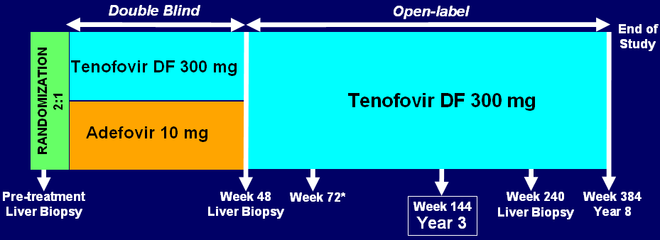 GS-US-174-0102 (Study 102, HBeAg CHB) and GS-US-174-0103 (Study 103, HBeAg+ CHB) Study Design * Patients had the option to add FTC at the discretion of the