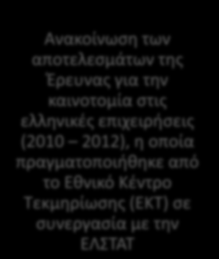 Αναληφθείσες Δράσεις από ΕΛΣΤΑΤ (2/3) Διατύπωση Αίτημα: Αναληφθείσα / σχεδιαζόμενη δράση Ανακοίνωση των αποτελεσμάτων της Έρευνας για την καινοτομία στις ελληνικές επιχειρήσεις (2010 2012), η οποία